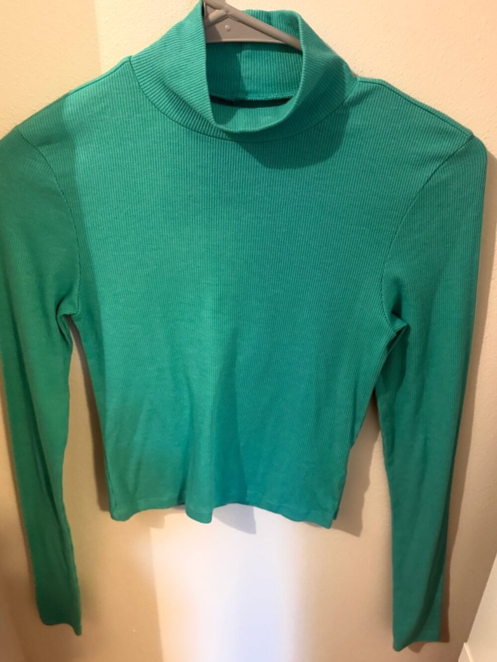 American Eagle XS Kelly Green Ribbed Turtleneck/Mock Neck Cropped Shirt